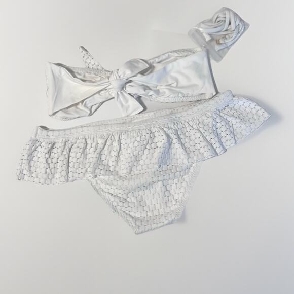 New Melissa Odabash India Crochet Ruffle Bikini Set Swim Bandeau Top White Sz 6 - Picture 5 of 9